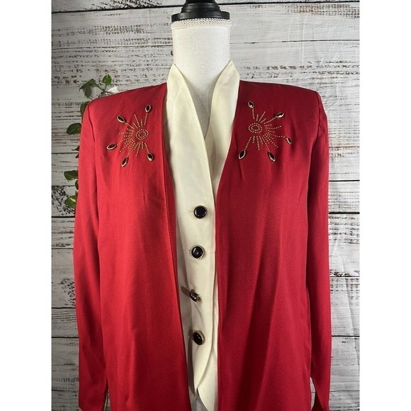 Vintage 90's Y2K Michael B Ltd. Vest Jacket 1pc size 10 Petite Red Gold Jewels - Picture 6 of 15